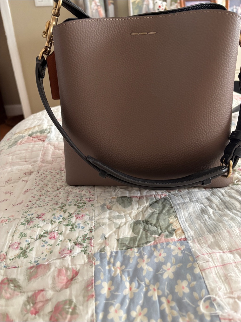 Coach Pebbled Taupe Leather Crossbody with Gold Hardware - Picture 3 of 3
